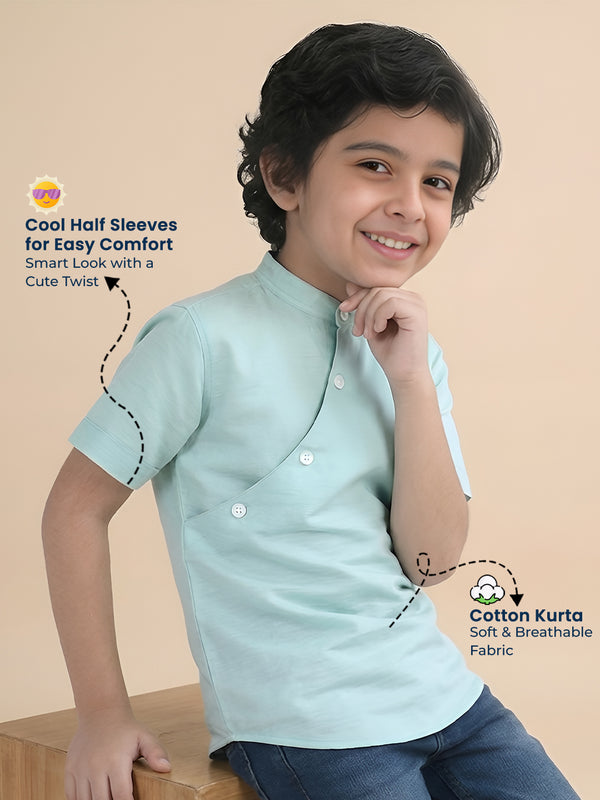 Polka Tots Half Sleeve Kurta - Aqua