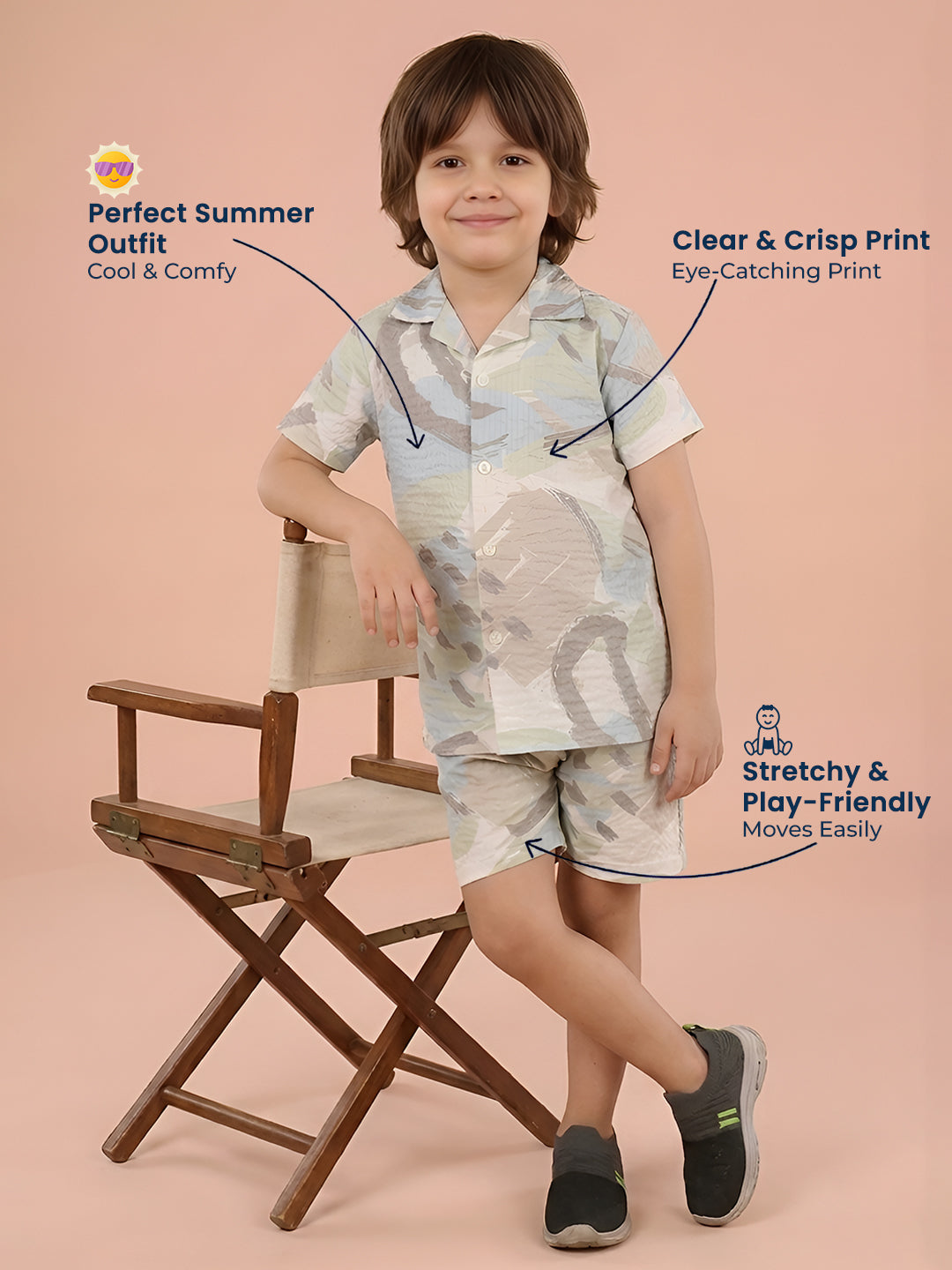 Polka Tots Cotton Half Sleeves Shirt With Shorts/Co-ord - White