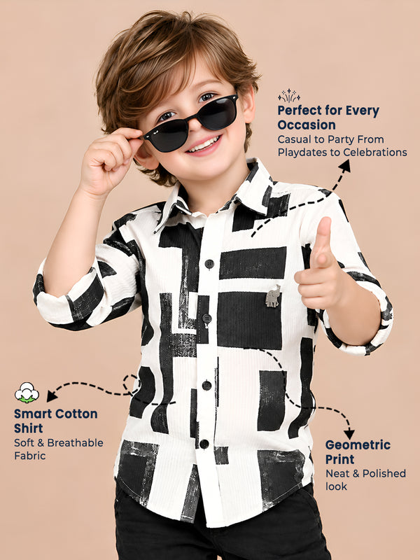 Polka Tots Full Sleeves Geometric print Shirt - Black