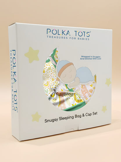 Polka Tots 100% Soft Cotton Jungle Print Sleeping Bag with Cap - Multicolor