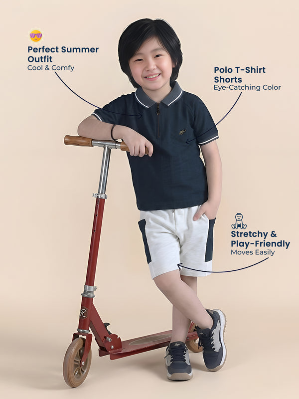 Polka Tots Half Sleeves Polo T-Shirt Shorts - Navy Blue