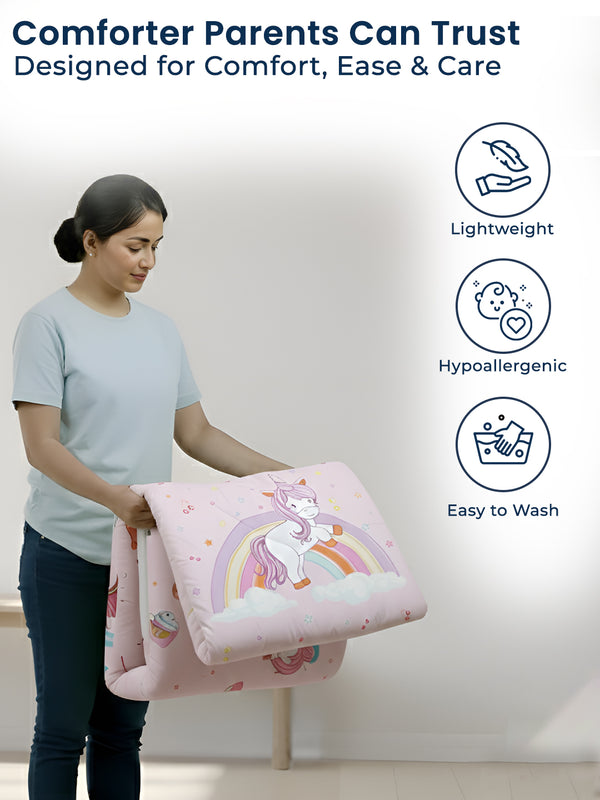 Polka Tots Kids Comforter Baby Blanket and Reversible Quilt 2 Way Design  ( Unicorn, 54 x 35 Inch )