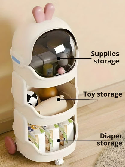 Polka Tots QuackStack Kids Storage Drawer Rack 4-Tier Toy, Book & Clothes Organizer with Wheels - White