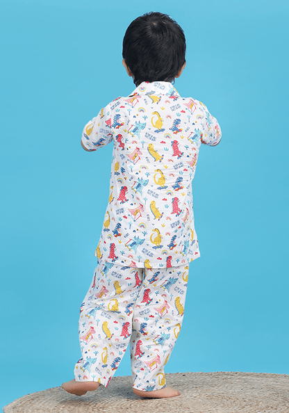 Polka tots Half Sleeve Dinosaur print Night Suit - Multicolor