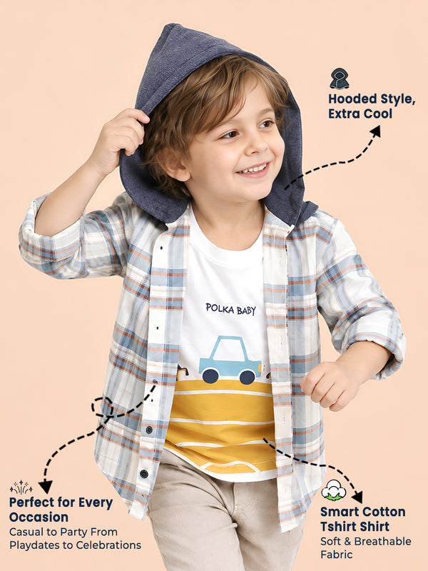 Polka Tots Full Sleeves Polka Baby print Shirt With Attached Tshirt - Cream
