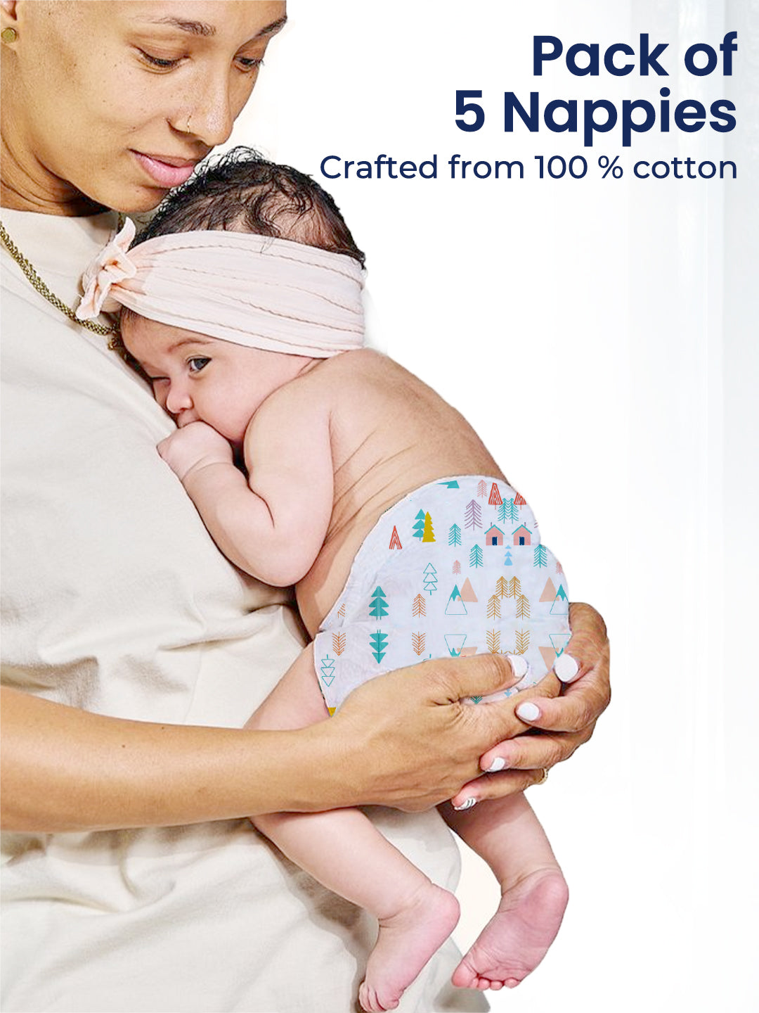 Polka Tots Newborn Pack of 5 100% Soft Muslin Cotton Nappy/Langot Set