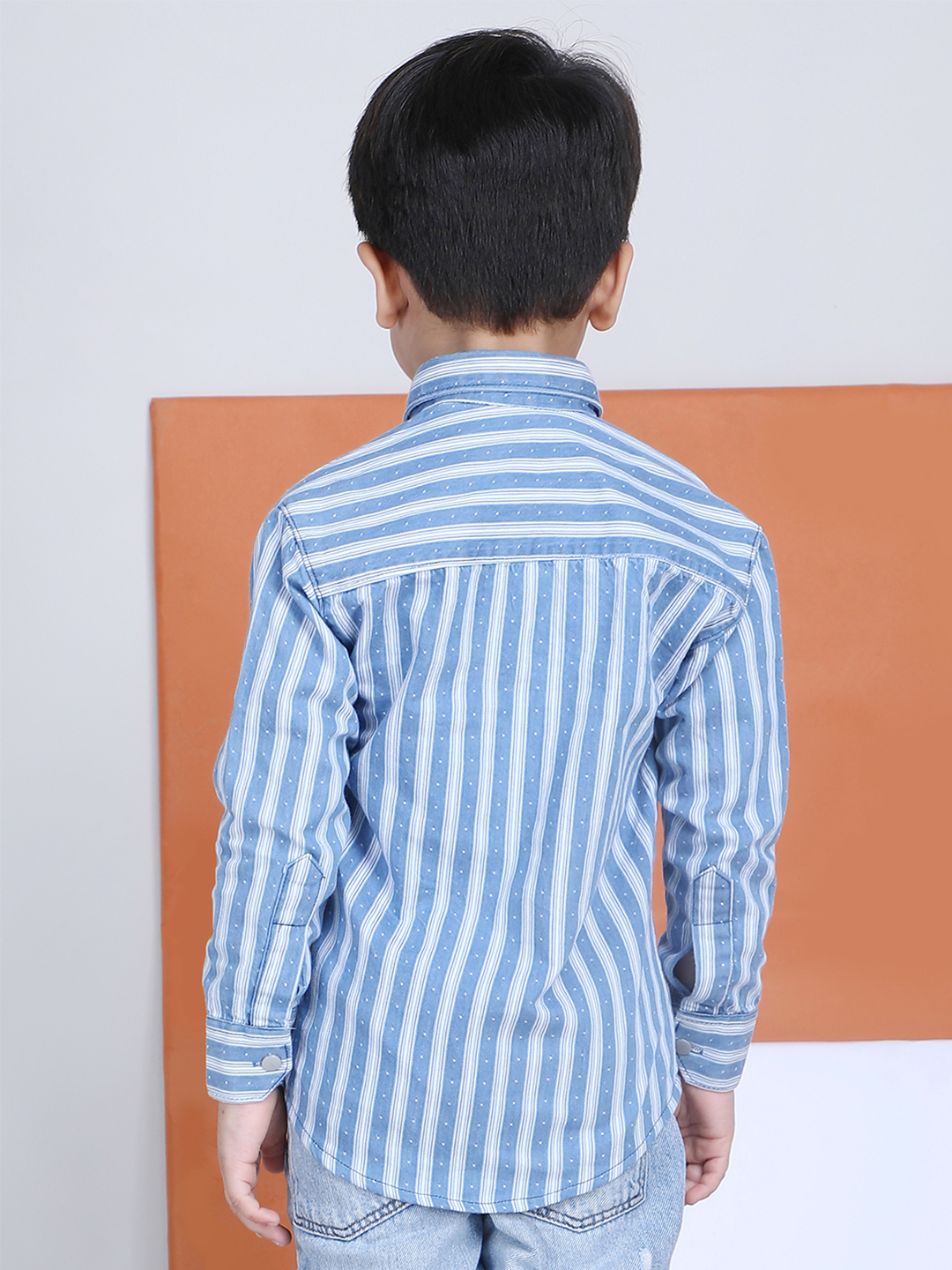 Polka Tots Full Sleeves Cotton Striped Shirt - Blue