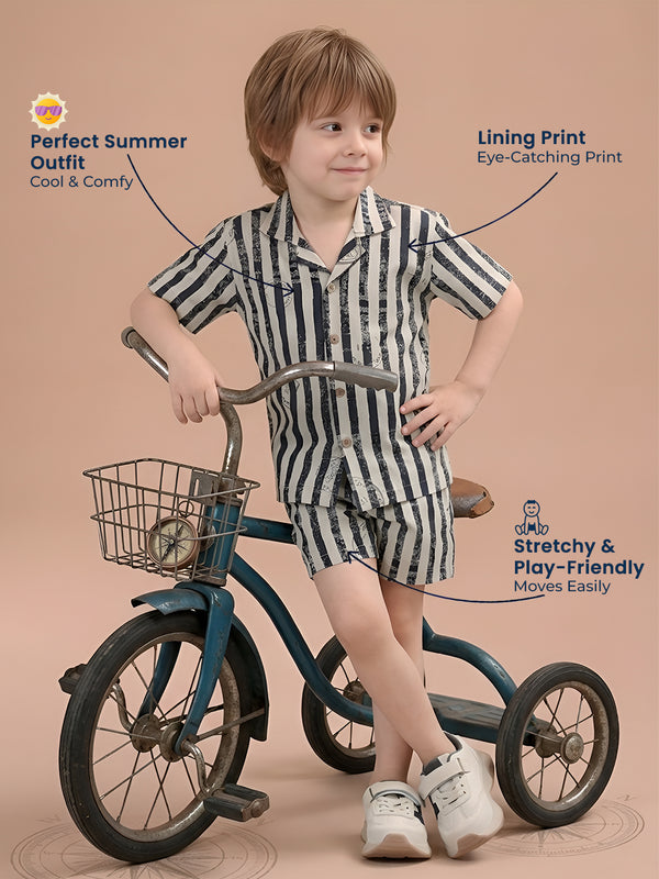 Polka Tots Half Sleeves Lining print Co-ords - Navy