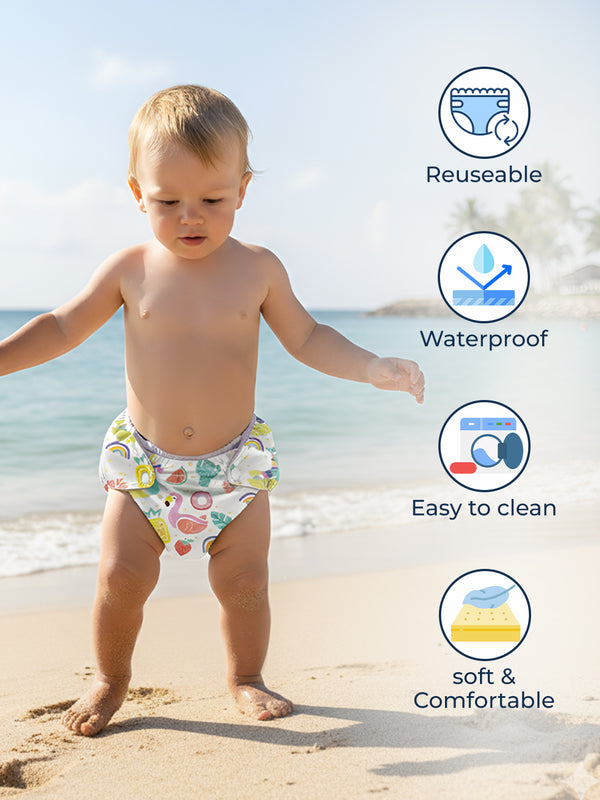 Reusable Swim Diaper/Swim Costume Picnic Design - White