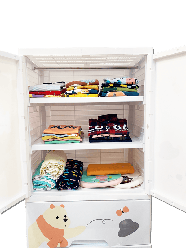 Polka Tots Three Level Storage Almirah Plastic Fiber Kids Storage Closet Wardrobe