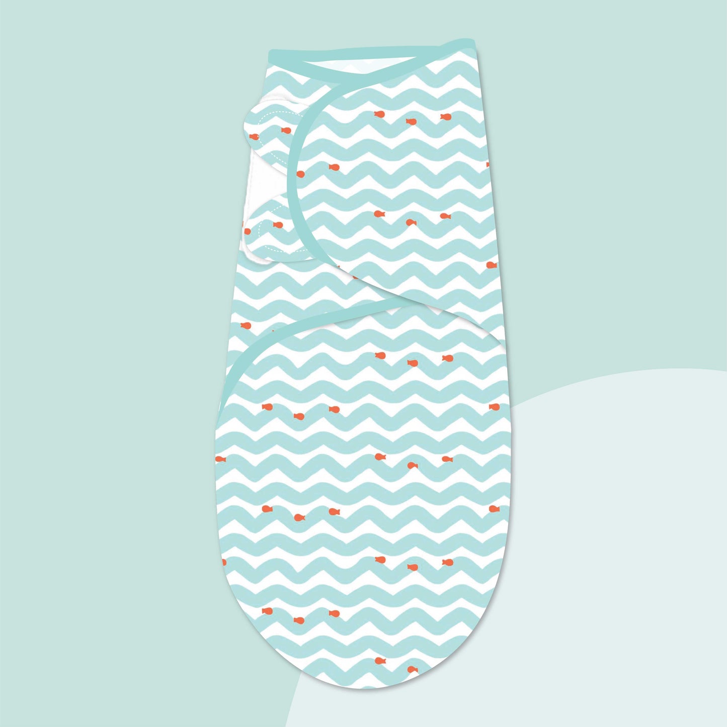 Polka Tots Wave Print Swaddle wrap with Cap - Blue