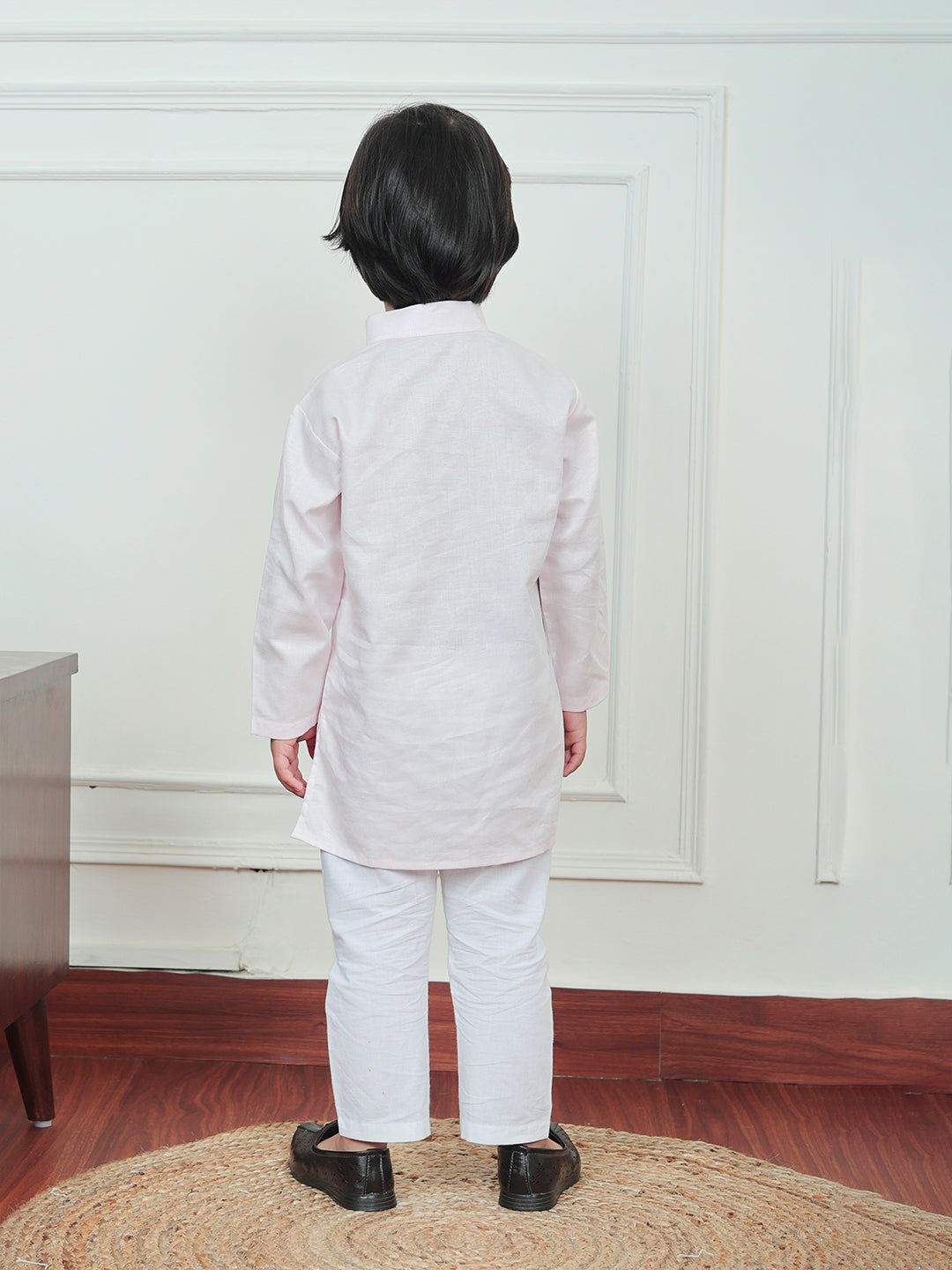 Polka Tots Full Sleeve Silver stripes Kurta Pyjama Set - Pink