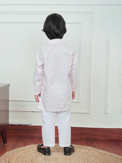 Polka Tots Full Sleeve Silver stripes Kurta Pyjama Set - Pink