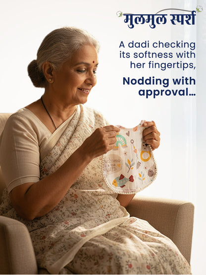 Polka Tots Newborn Pack of 6 100% Soft Double-Layer Muslin Cotton Essentials Gift Box - Hello Baby Print