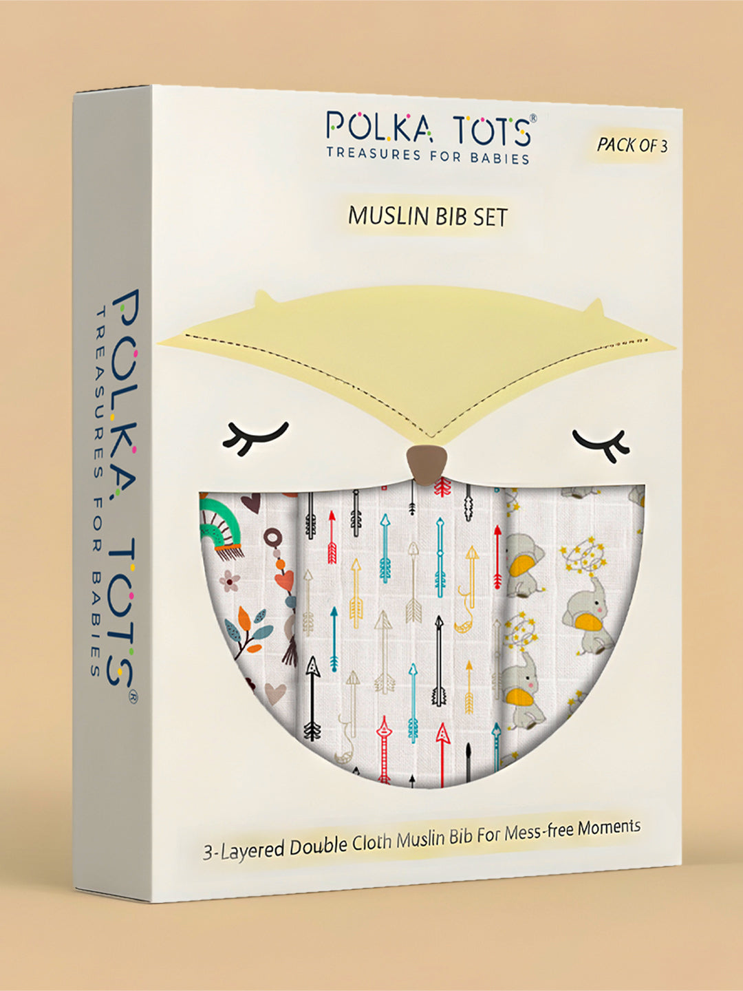 Polka Tots Newborn Pack of 3 100% Soft Muslin Cotton Bib Set with Pom-Pom Lace