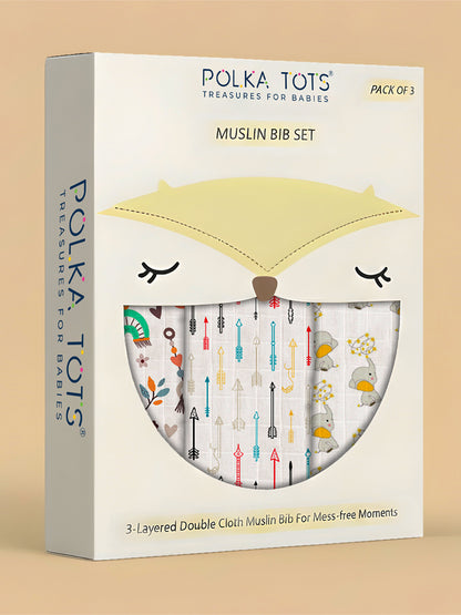 Polka Tots Newborn Pack of 3 100% Soft Muslin Cotton Bib Set with Pom-Pom Lace
