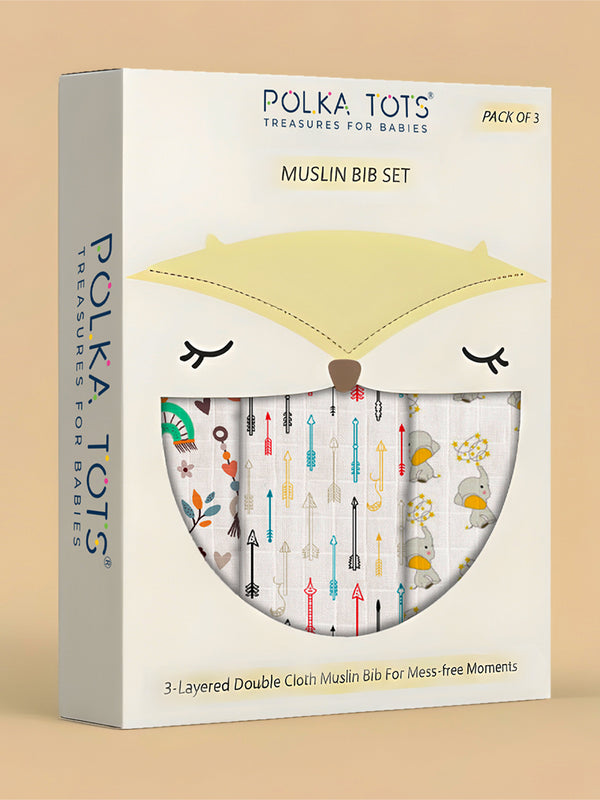 Polka Tots Newborn Pack of 3 100% Soft Muslin Cotton Bib Set with Pom-Pom Lace