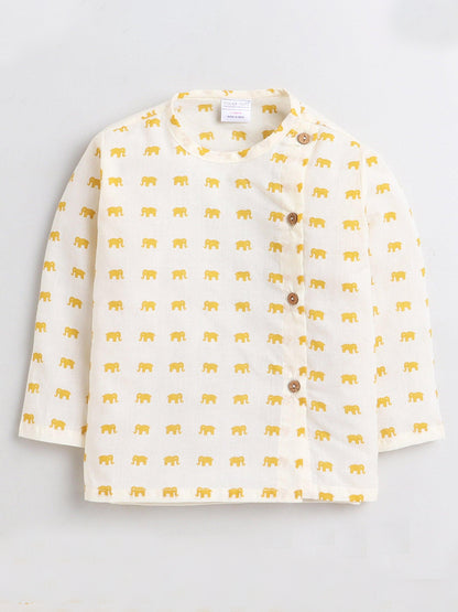 Polka Tots Dhoti Kurta Set for Boys 100% Super Soft Cotton Traditional Ethnic Wear For Kids Yellow Elephant - Cream