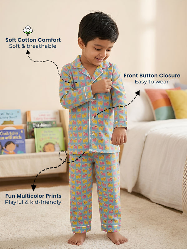 Polka Tots Full sleeve Lion print Night suit - Multicolor