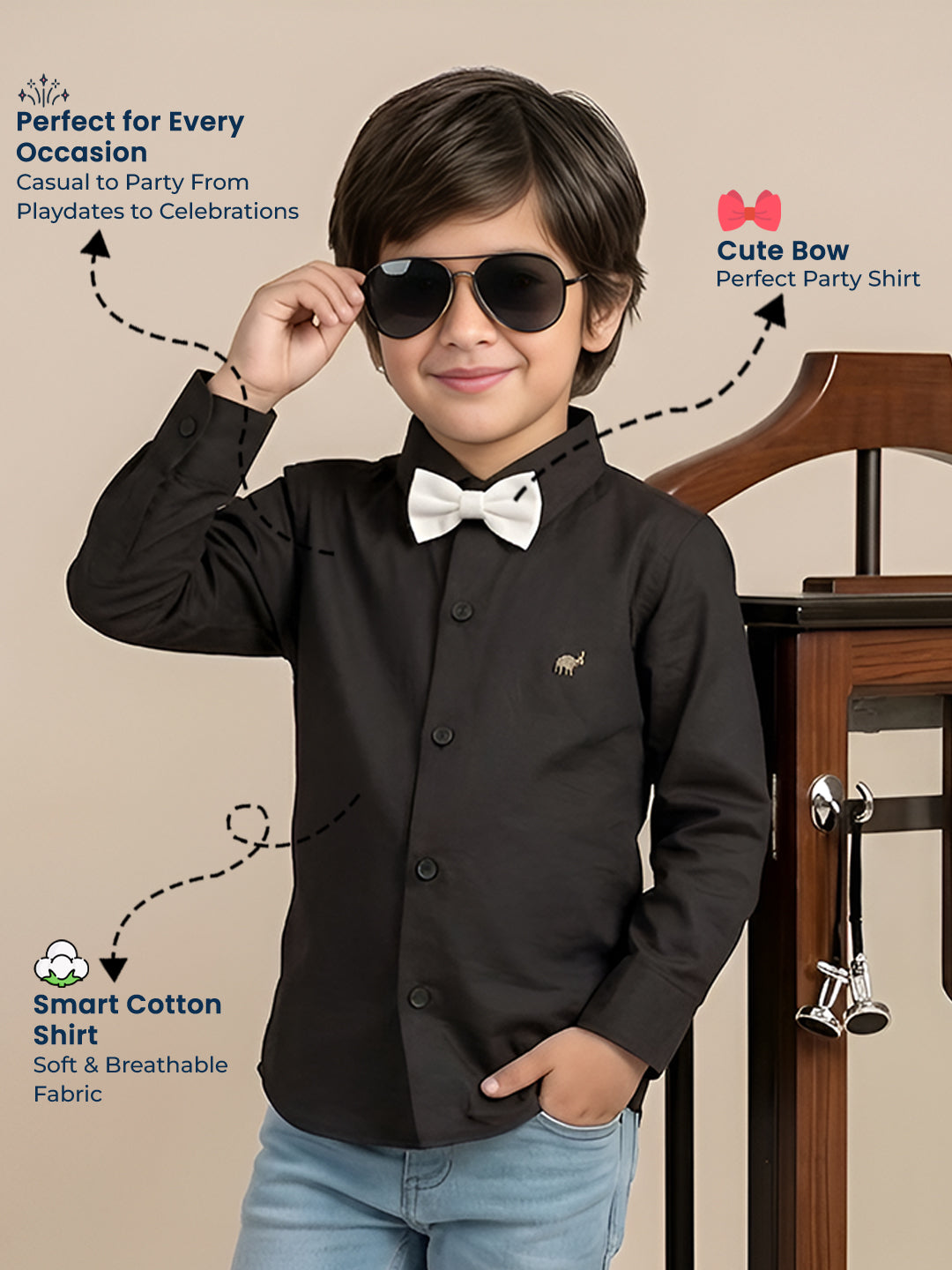 Polka Tots Full sleeves solid shirt - Black