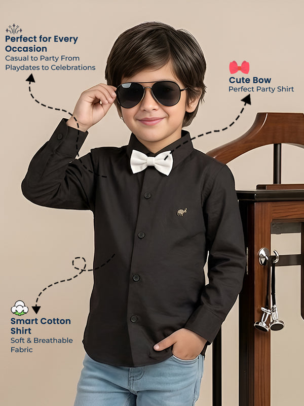 Polka Tots Full sleeves solid shirt - Black