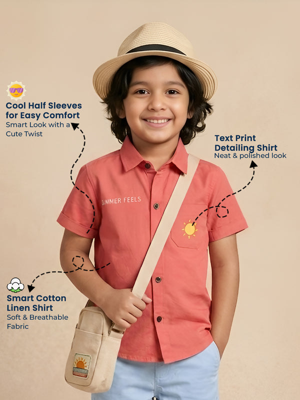 Polka Tots Half Sleeves Text Print Detailing Shirt - Red