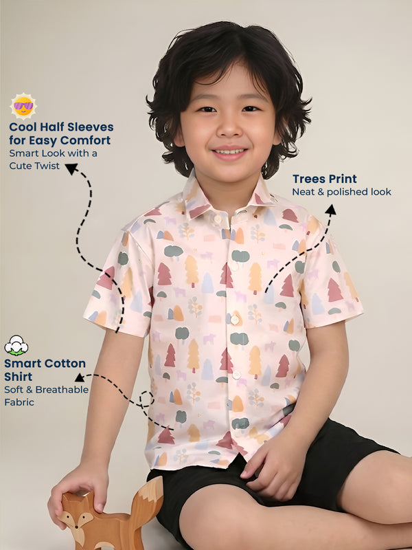 Polka Tots Half Sleeves Trees print Shirt - Off White