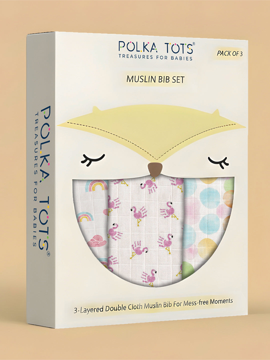 Polka Tots Newborn Pack of 3 100% Soft Muslin Cotton Bib Set with Pom-Pom Lace