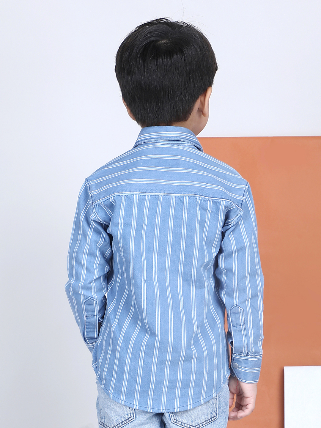 Polka Tots Full Sleeves Cotton Striped Shirt - Blue