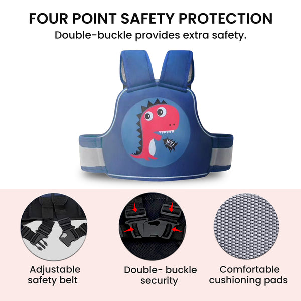 Baby Safety Travel Belt, Two Wheeler Baby Carrier for Kids Blue Color (Dinosaur)
