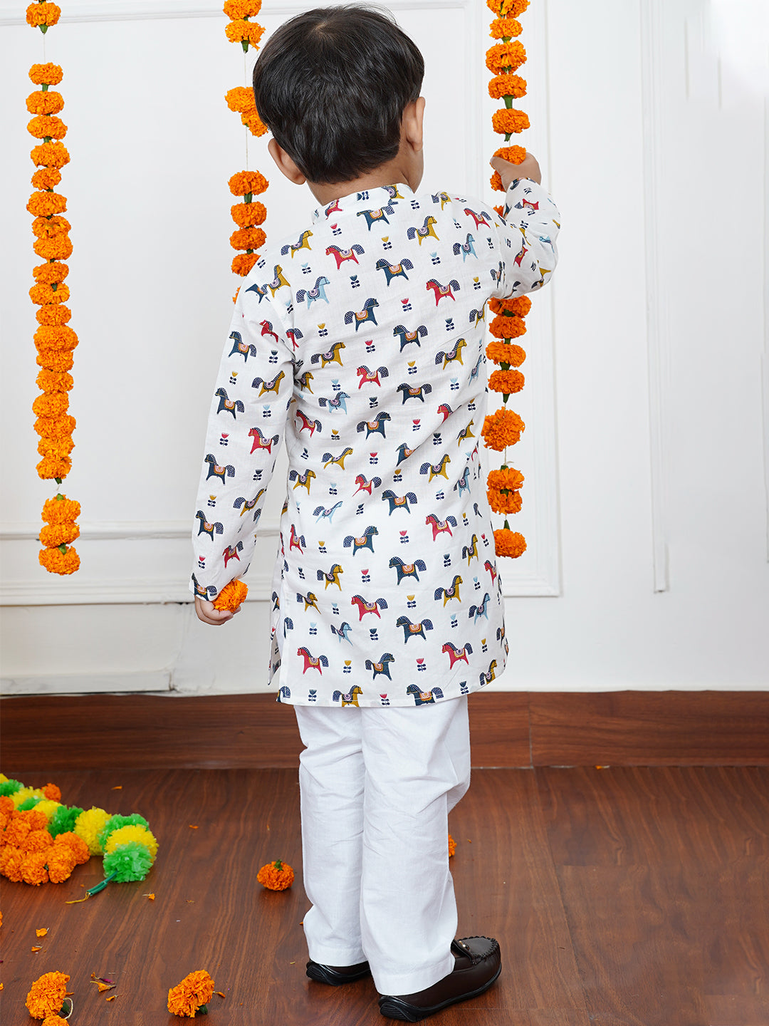 Polka Tots Full Sleeve Horse print Kurta Pyjama Set - Multicolor