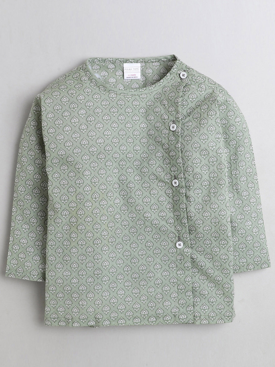 Polka Tots Dhoti Kurta Set for Boys 100% Super Soft Cotton Traditional Ethnic Wear For Kids - Green