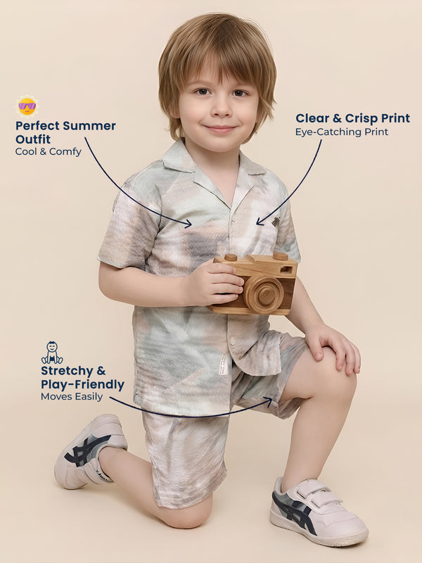 Polka Tots Cotton Half Sleeves Shirt With Shorts/Co-ord-White