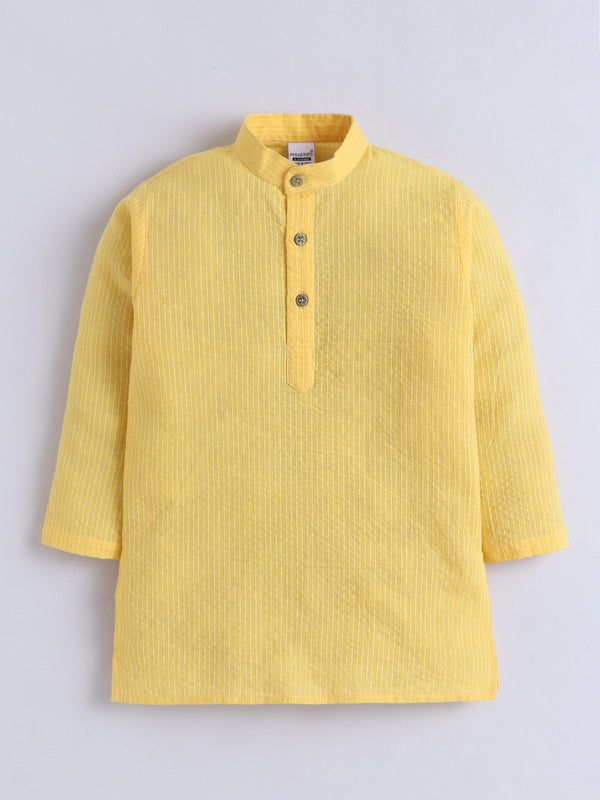 Polka Tots Kantha Work Full Sleeves Ethnic Kurta pyjama set - Yellow