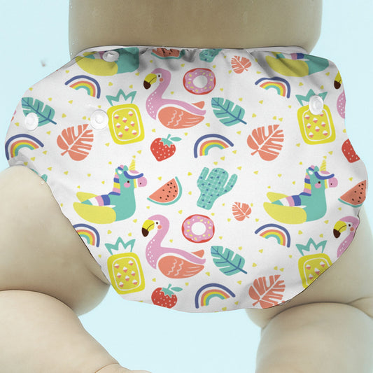 Reusable Swim Diaper/Swim Costume Picnic Design - White