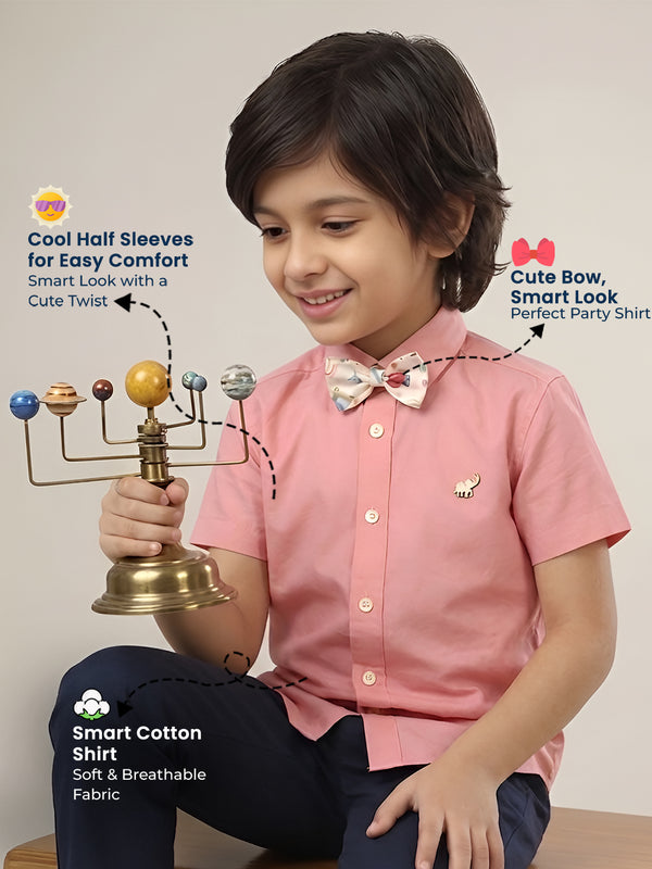 Polka Tots Half Sleeves Shirt with Multicolor Bow - Pink