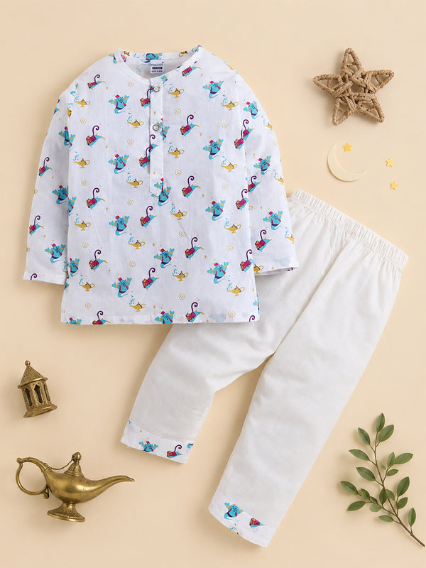 Polka Tots  Genie’s Golden Wish  print Night wear Kurta Pajama- Blue