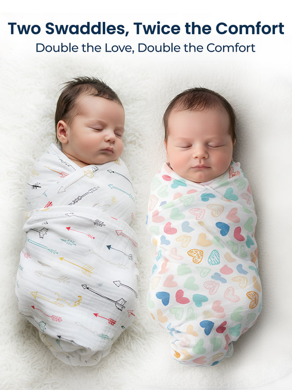 Polka Tots Mini Hearts & Cupid Print Swaddles (Pack of 2)