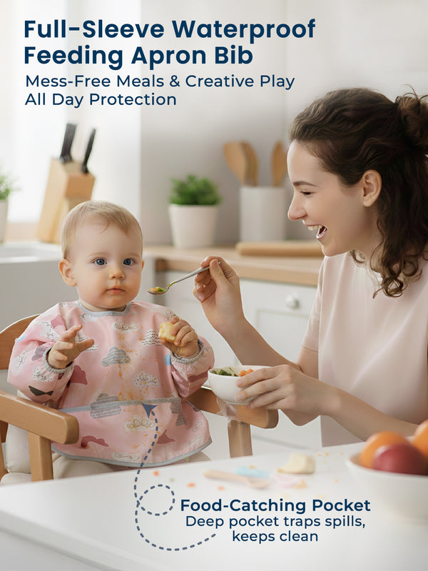 Full Sleeves Washable Waterproof Apron Feeding Bib for Babies -(Cloud)