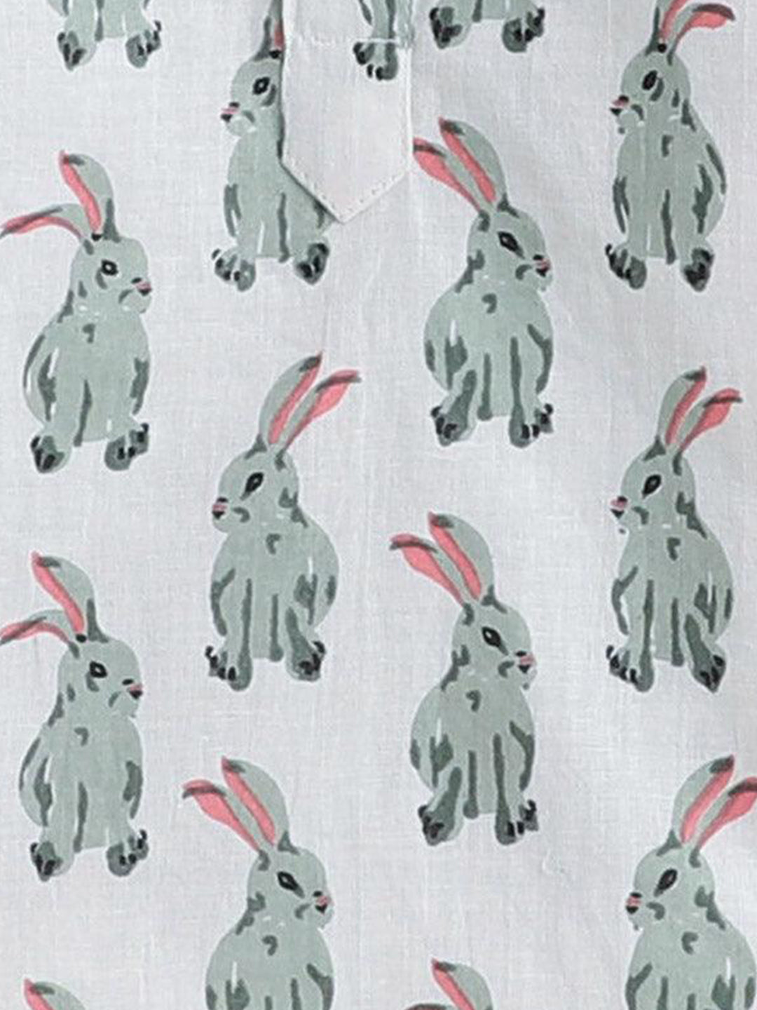 Polka Tots Rabbit print Full sleeves Nightwear Kurta pyjama set - White