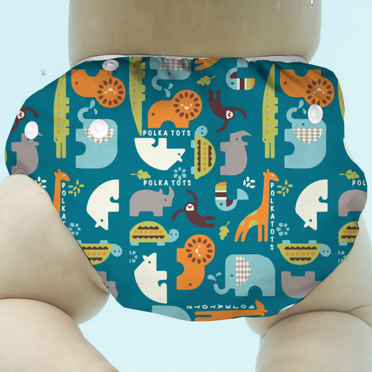 Reusable Swim Diaper/Swim Costume Safari Design - Teal