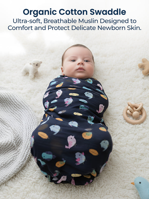 Polka Tots Muslin Swaddle Organic Cotton (Bird)