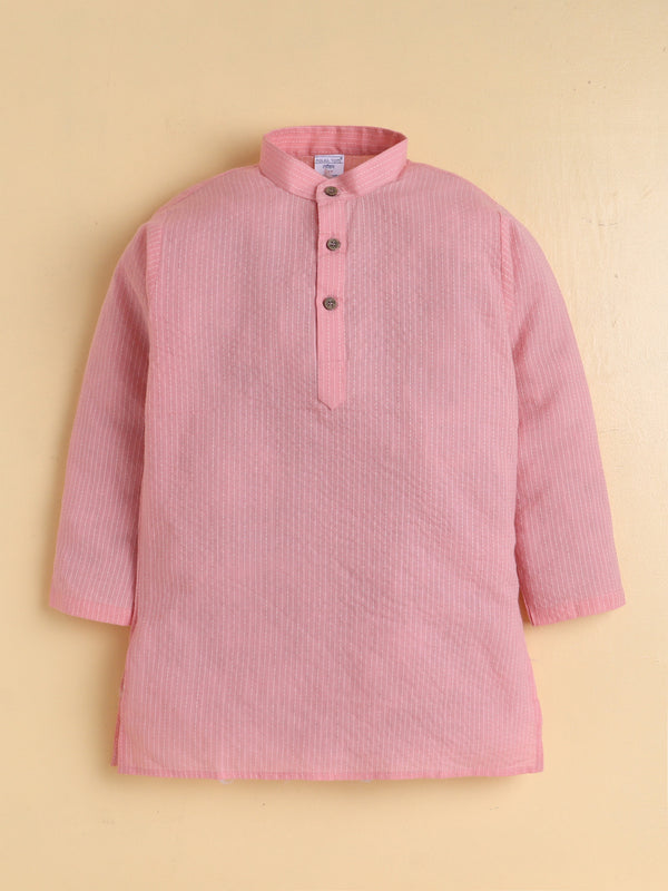 Polka Tots Kantha Work Full Sleeves Ethnic Kurta pyjama set - Pink