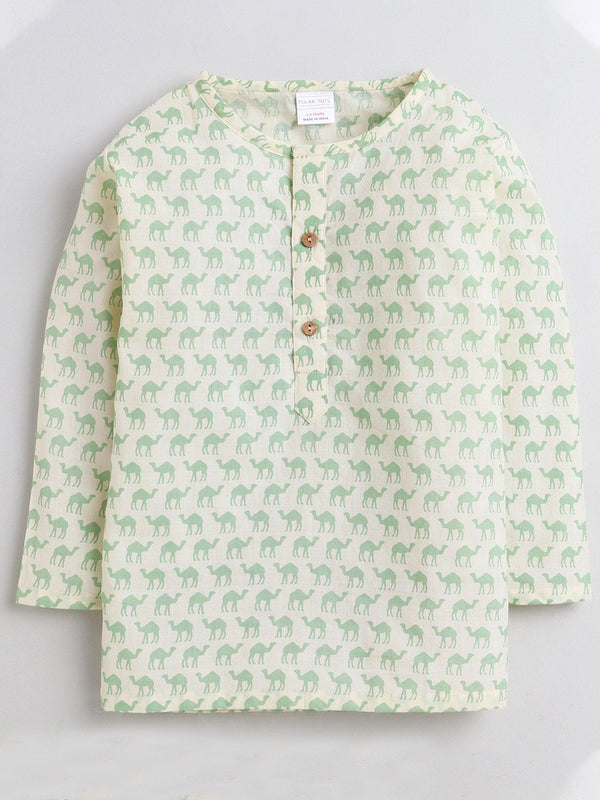 Polka Tots Camel print Full sleeves Nightwear Kurta pyjama set - Green