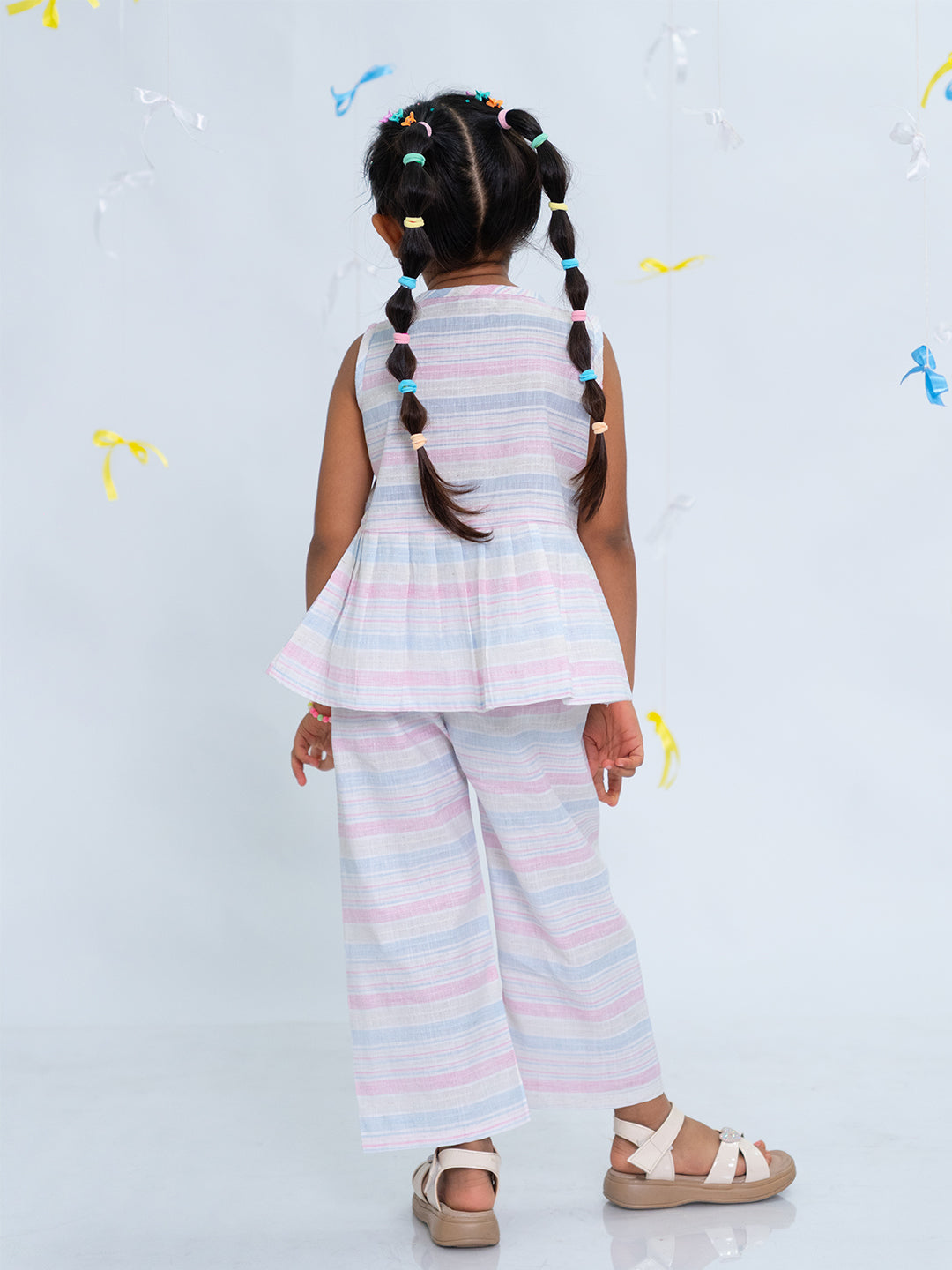 Polka Tots Sleeveless  Statement Bow Top & Bottom Set - Multicolour