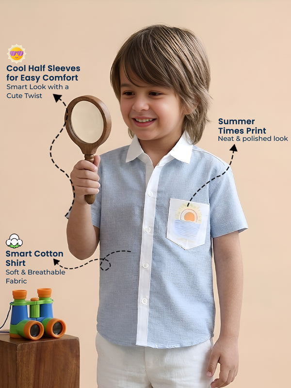 Polka Tots Half Sleeves Summer times print Shirt - Blue