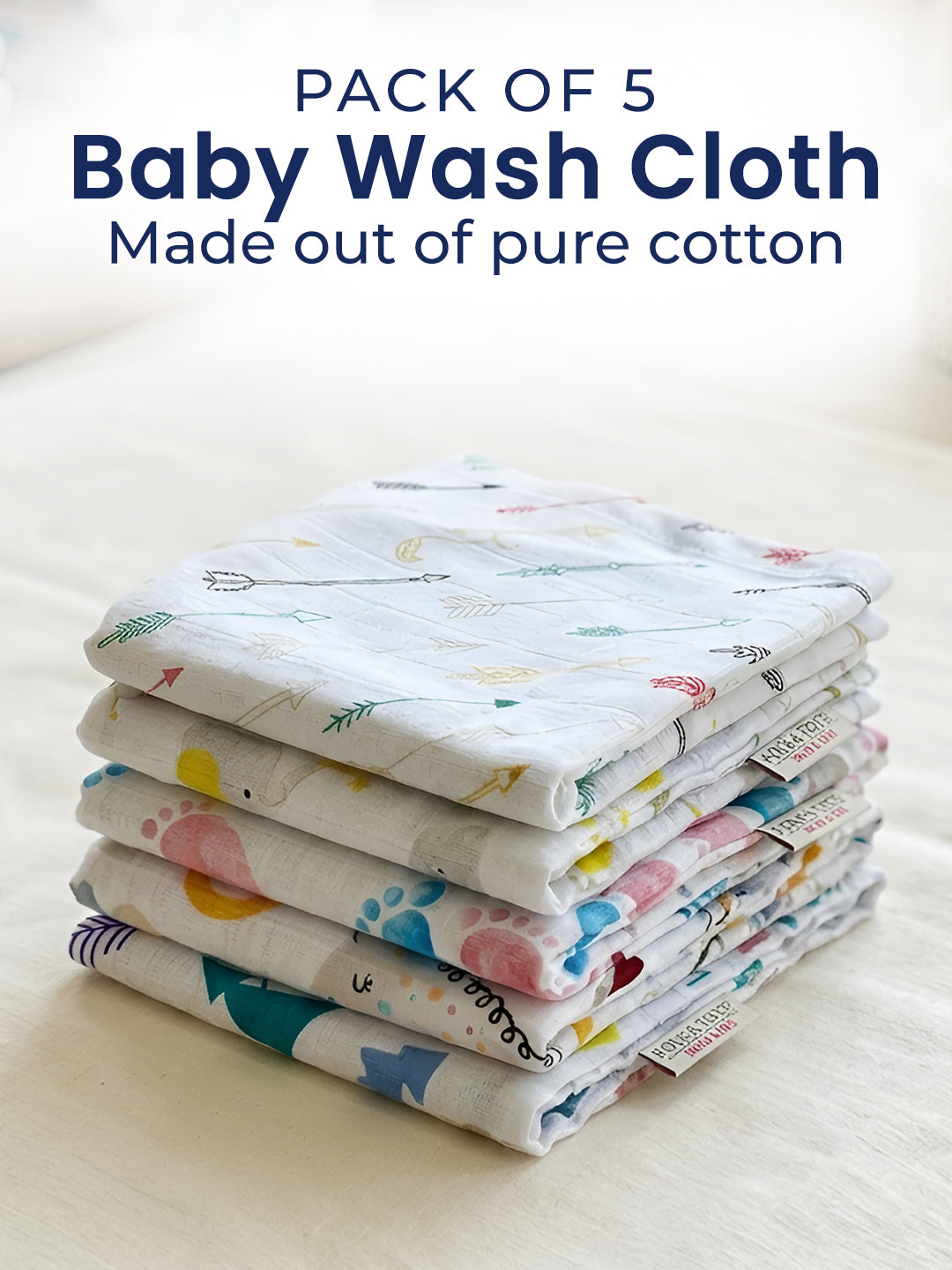 Polka Tots Newborn Pack of 5 100% Soft Muslin Cotton Washcloth Set