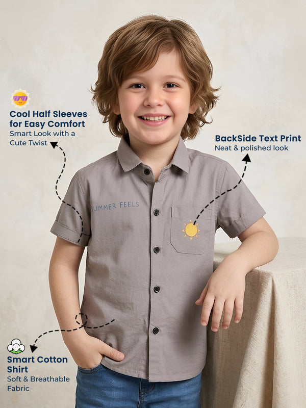 Polka Tots Half Sleeves Text Print Detailing Shirt - Grey