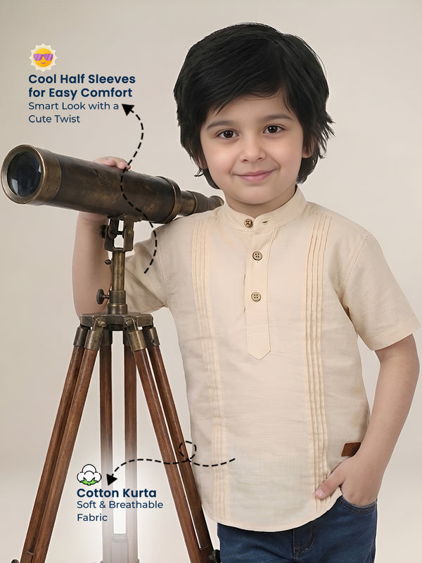 Polka Tots Half Sleeve Kids Kurta - Cream