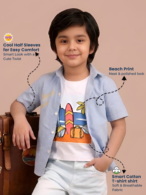 Polka Tots Half sleeve Beach print T-shirt Shirt - Blue